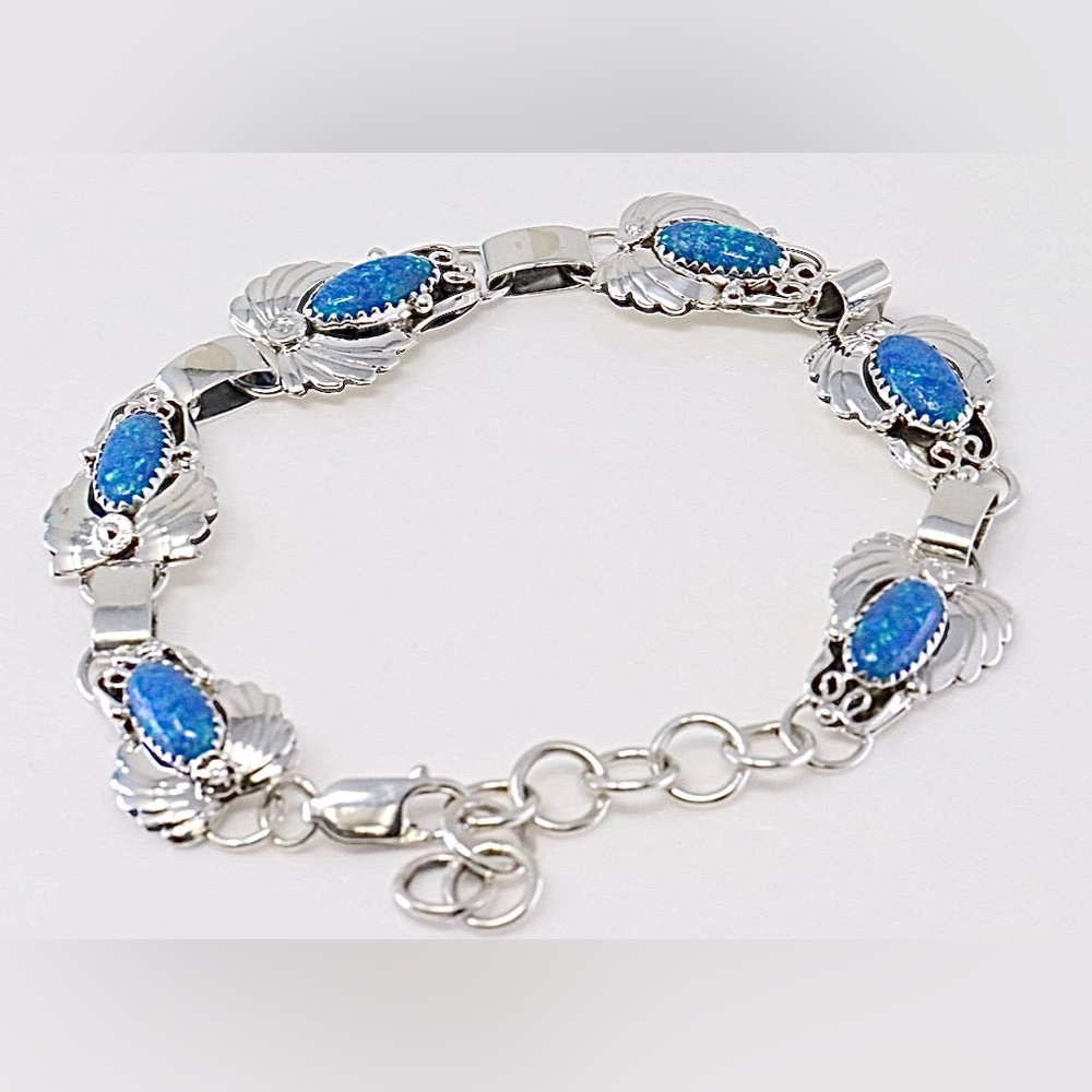 Authentic Navajo Blue Opal and Sterling Bracelet